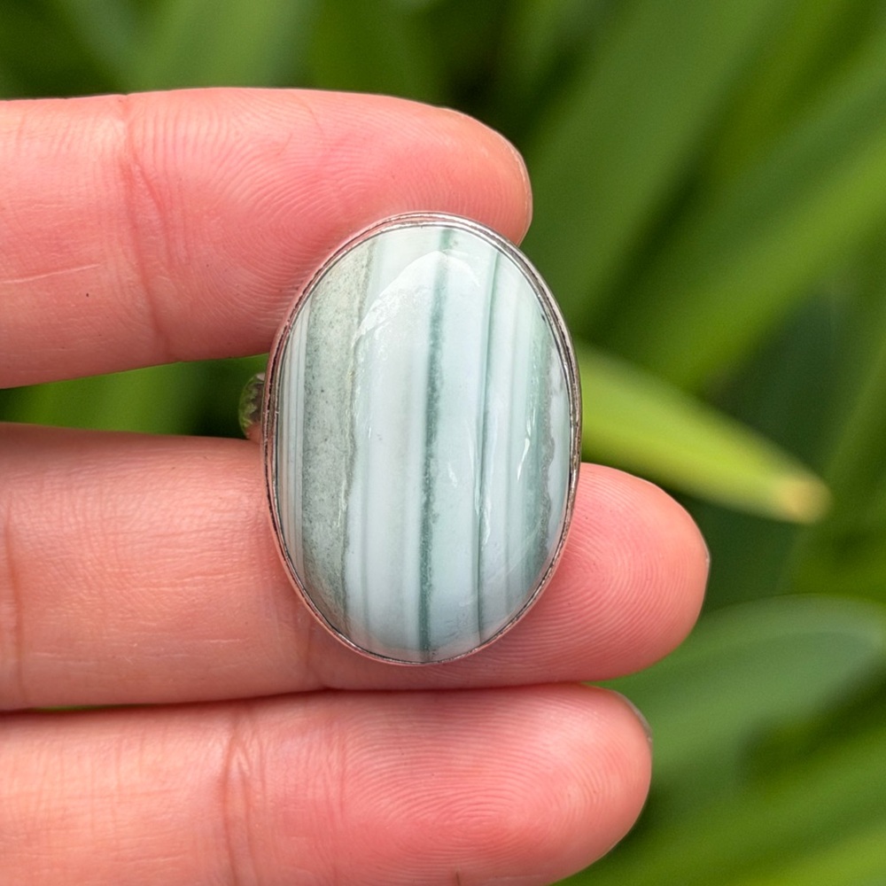 Size 9.5 925 silver plated green imperial jasper‎ ring 0515